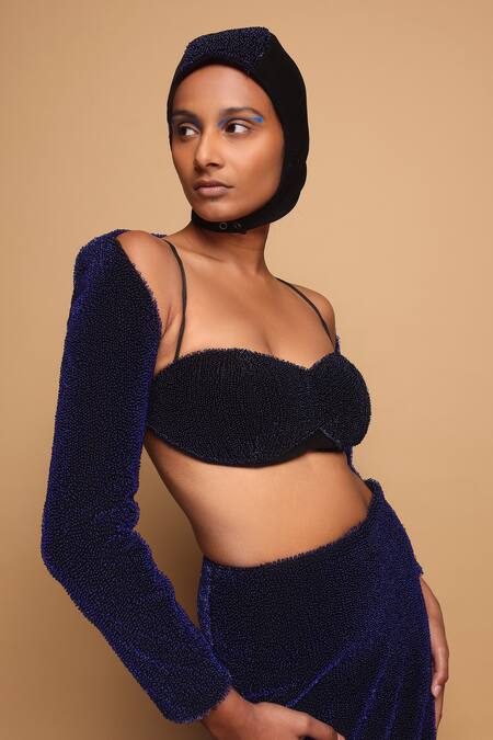 Shop_Somya Goyal_Black Viscose, Polyester, Spandex Sweetheart Neck Lumen Bustier _Online_at_Aza_Fashions