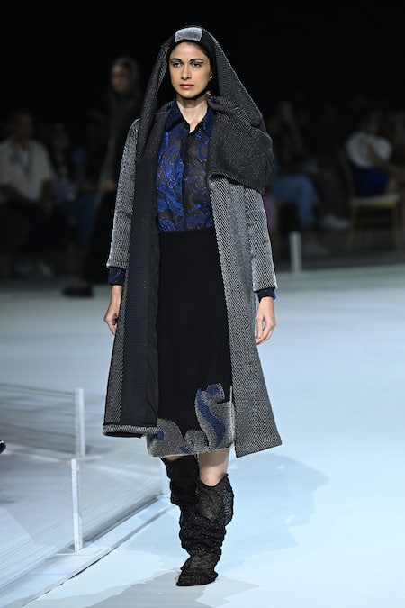 Somya Goyal Black Viscose, Cotton Obscura Handwoven Coat 