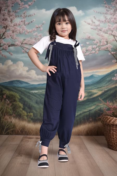 Petite Pomme Navy Jumpsuit & Tshirt Set 