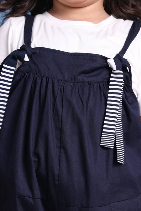 Buy_Petite Pomme_Navy Cotton Ribbons Jumpsuit And Tshirt Set 