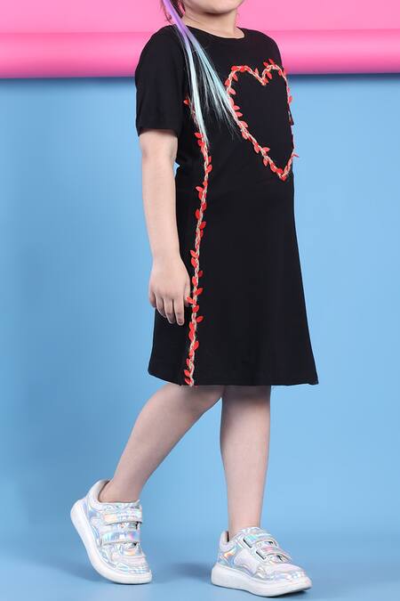 Petite Pomme_Black Viscose Embroidery Heart Dress _Online_at_Aza_Fashions