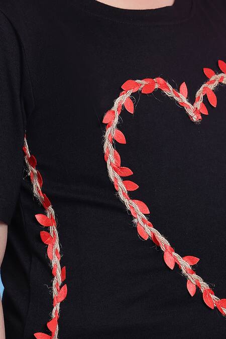 Buy_Petite Pomme_Black Viscose Embroidery Heart Dress 