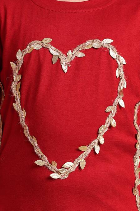 Buy_Petite Pomme_Red Viscose Embroidery Heart Embellished Dress _Online_at_Aza_Fashions