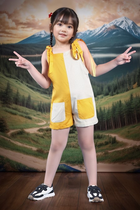 Petite Pomme Yellow & Cream Designer Jumpsuit 