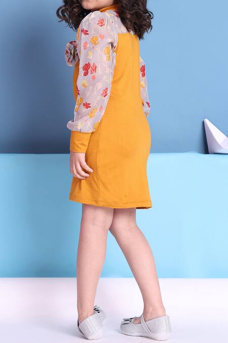 Buy_Petite Pomme_Yellow Viscose Fabric Flowers Designer Dress For Girls 
