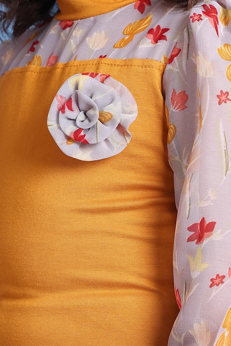 Shop_Petite Pomme_Yellow Viscose Fabric Flowers Designer Dress For Girls 