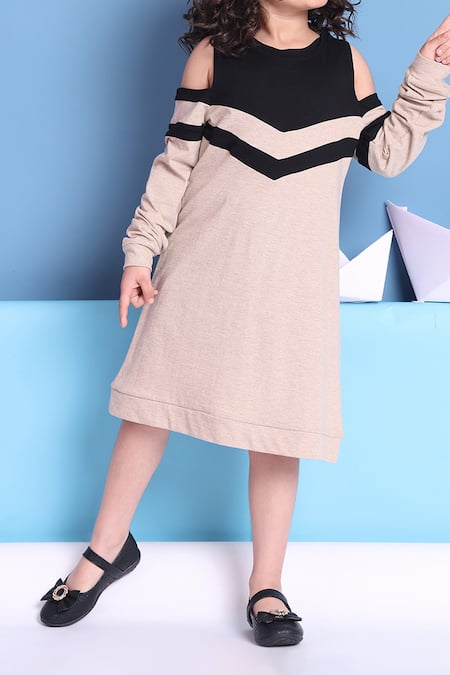 Buy_Petite Pomme_Beige Cotton Cold Shoulder Designer Dress _Online_at_Aza_Fashions