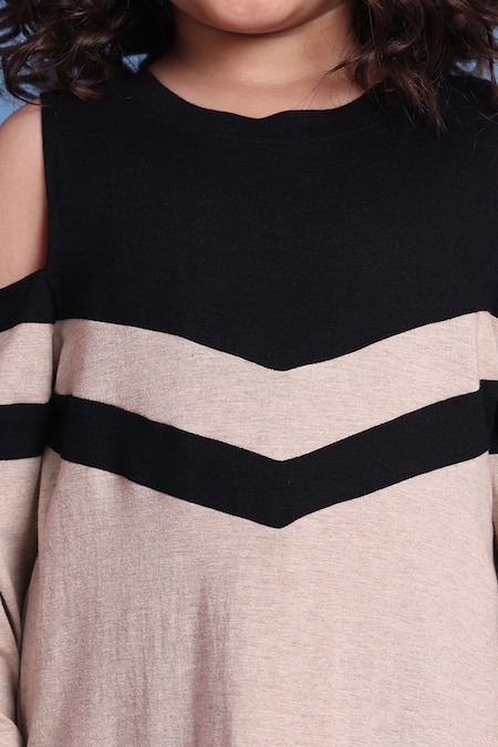 Buy_Petite Pomme_Beige Cotton Cold Shoulder Designer Dress 