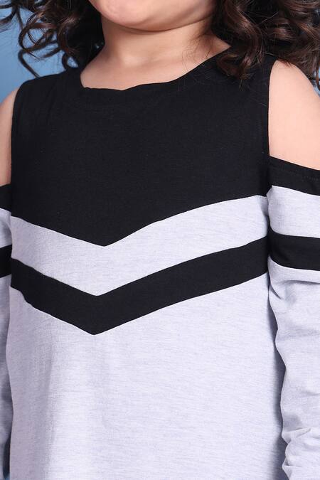 Shop_Petite Pomme_Blue Cotton Cold Shoulder Chevron Dress 