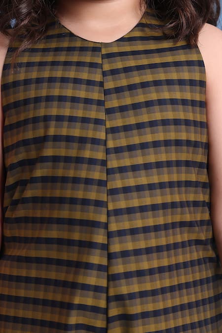 Shop_Petite Pomme_Navy Cotton And Olive Checkered Jumpsuit _Online_at_Aza_Fashions