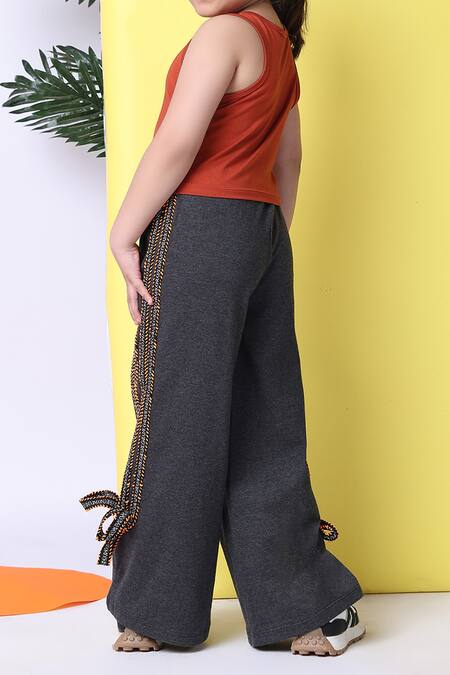 Petite Pomme_Orange Cotton Top And Melange Grey Joggers Set _Online_at_Aza_Fashions