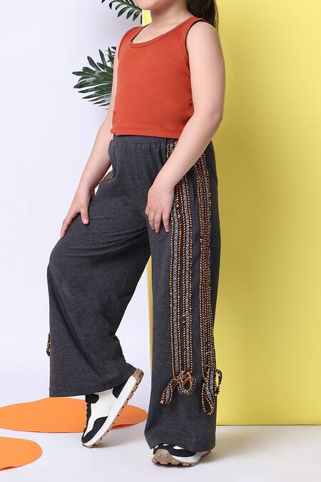 Buy_Petite Pomme_Orange Cotton Top And Melange Grey Joggers Set _Online_at_Aza_Fashions