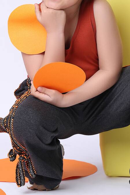 Shop_Petite Pomme_Orange Cotton Top And Melange Grey Joggers Set _Online_at_Aza_Fashions