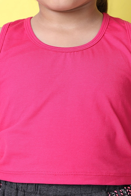 Petite Pomme_Pink Cotton Blend Top And Melange Grey Joggers _at_Aza_Fashions