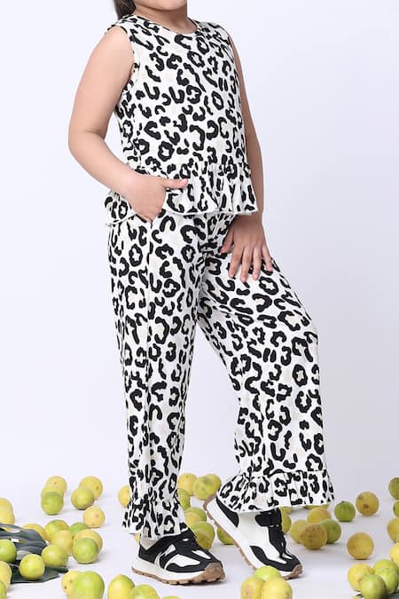 Petite Pomme_Black Viscose Leopard Print Top And Pant Set _at_Aza_Fashions