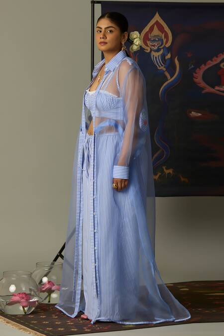 Shop_Quod_Blue Silk Organza Embroidery Kelps Aqua Overlay_Online_at_Aza_Fashions