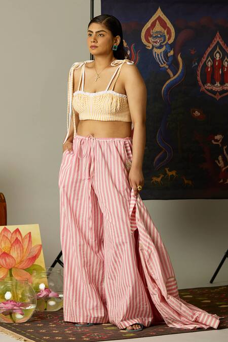 Buy_Quod_Yellow Cotton Scoop Neck Reef Striped Bralette