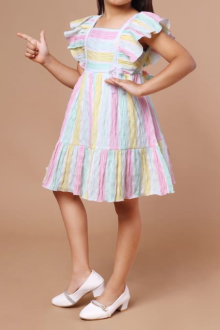 Shop_Petite Pomme_Multi Color Cotton Stripes Dress _Online_at_Aza_Fashions
