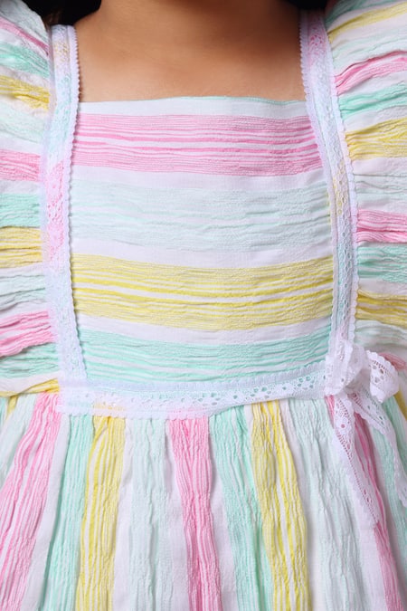 Petite Pomme_Multi Color Cotton Stripes Dress _at_Aza_Fashions