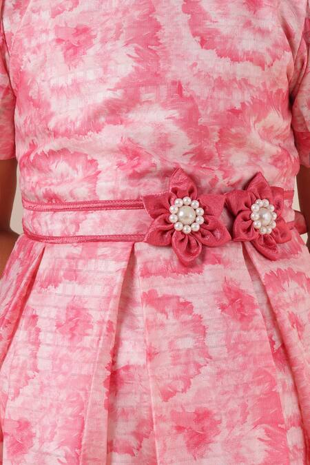 Shop_Petite Pomme_Pink Cotton Fabric Flowers Printed Dress_Online_at_Aza_Fashions