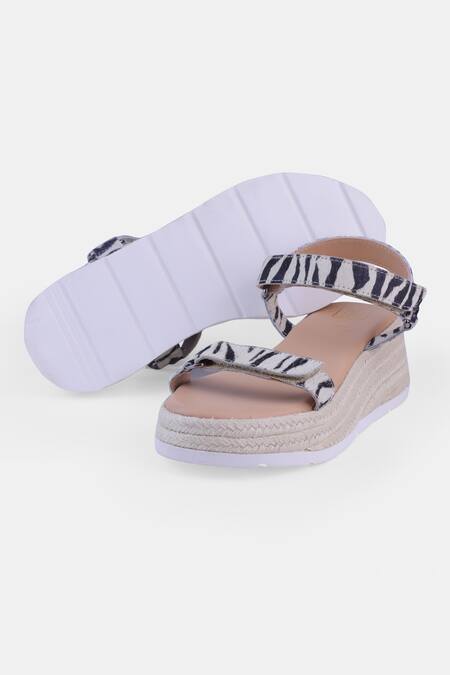 Buy_Heel Your Sole_Black Teddy And White Wedges _Online_at_Aza_Fashions