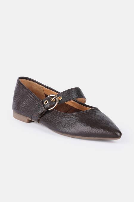 Shop_Heel Your Sole_Brown Buckles Genuine Leather Mules_Online_at_Aza_Fashions