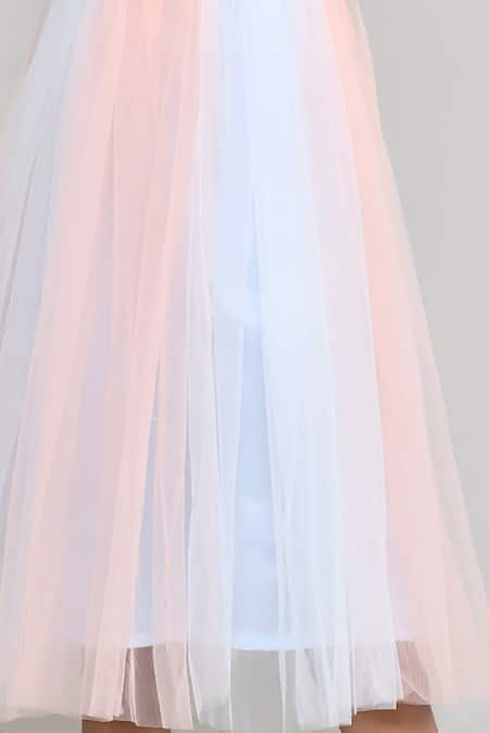 Buy_Petite Pomme_Green Net Fabric Flowers Ruffled Applique A Line Dress _Online_at_Aza_Fashions