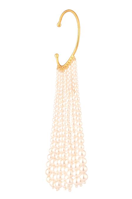 Anaash_White Pearls Cascade Statement Ear Cuff _Online_at_Aza_Fashions