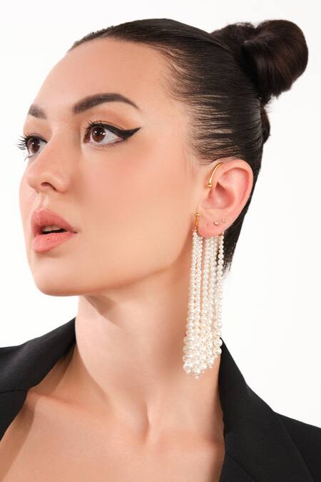 Buy_Anaash_White Pearls Cascade Statement Ear Cuff _Online_at_Aza_Fashions