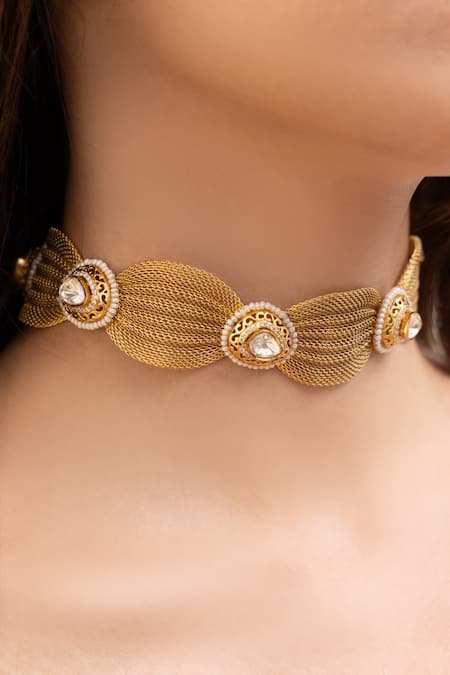 Joules By Radhika Designer Gold Finish Choker Necklace 