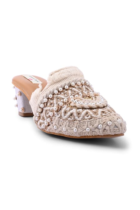 Buy Doriaana White Beads, Embroidery Embellished Designer Mules Online at Aza Fashions Buy_Doriaana_White Beads, Embroidery Embellished Designer Mules _Online_at_Aza_Fashions