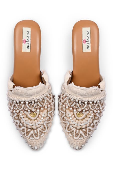 Doriaana Embellished White Designer Mules 