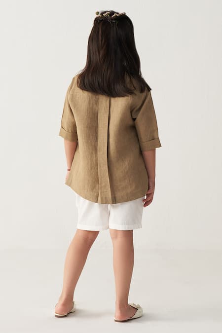 Three Floral Embroidered Linen Shirt 