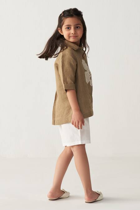 Shop_Three_Beige Linen Embroidery Floral Shirt _Online_at_Aza_Fashions