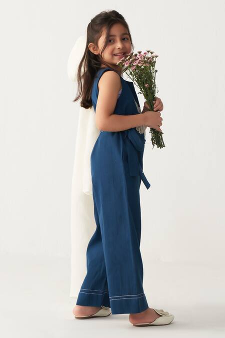 Shop_Three_Blue Cotton Embroidery Floral Indigo Jumpsuit _Online_at_Aza_Fashions