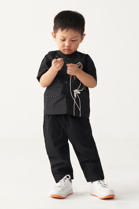 Buy Three Black Poplin Applique Poppy Shirt And Pant Set Online at Aza Fashions Buy_Three_Black Poplin Applique Poppy Shirt And Pant Set _Online_at_Aza_Fashions
