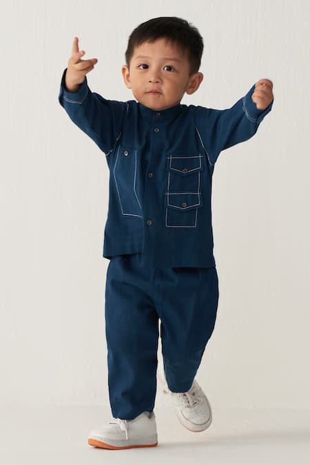 Three Indigo Blue Boys Pant Set 
