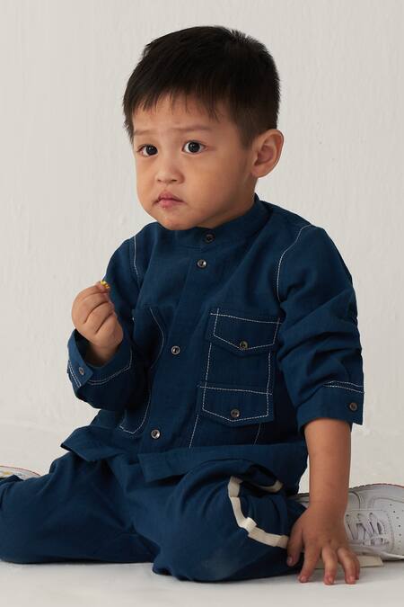 Buy Three Blue Handloom , Applique Indigo Boys Pant Set Online at Aza Fashions Buy_Three_Blue Handloom , Applique Indigo Boys Pant Set _Online_at_Aza_Fashions