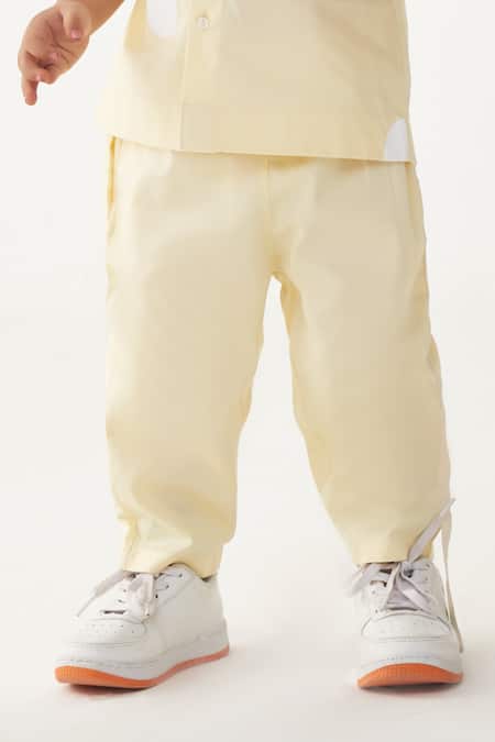 Shop_Three_Yellow Poplin Lemon Polka Shirt And Pant Set _Online_at_Aza_Fashions
