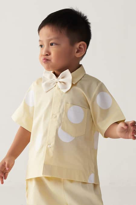 Shop_Three_Yellow Poplin Lemon Polka Shirt And Pant Set 