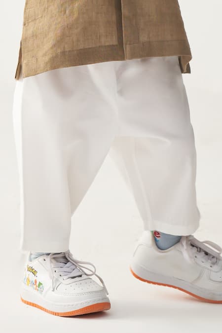 Buy Three Beige Linen, Poplin Embroidery, Applique Sand Shirt And White Pant Set Online at Aza Fashions Buy_Three_Beige Linen, Poplin Embroidery, Applique Sand Shirt And White Pant Set _Online_at_Aza_Fashions