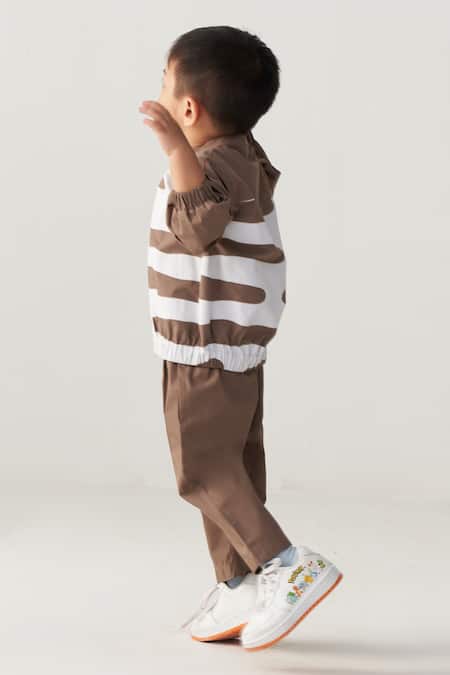 Three_Brown Poplin Abstract Bomber Jacket _Online_at_Aza_Fashions