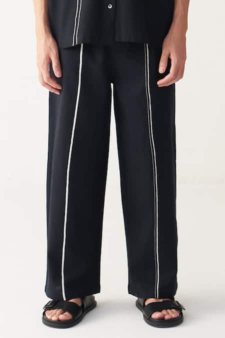 Three_Black , Handloom Applique, Embroidery Poppy Shirt And Pant _Online_at_Aza_Fashions