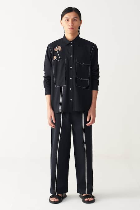 Three Poppy Applique Shirt & Embroidered Pant 