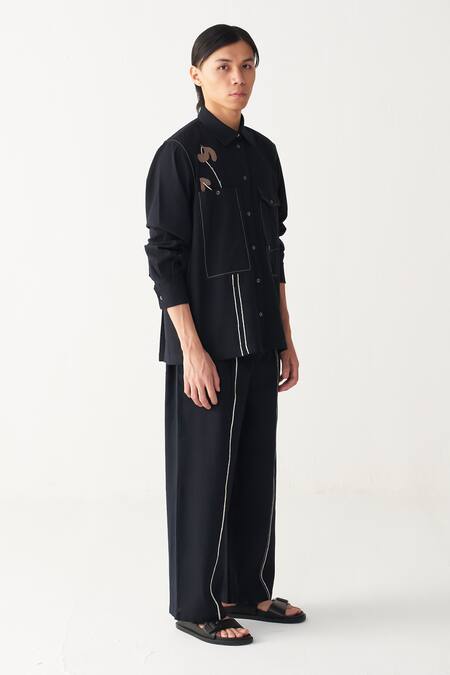 Buy_Three_Black , Handloom Applique, Embroidery Poppy Shirt And Pant _Online_at_Aza_Fashions