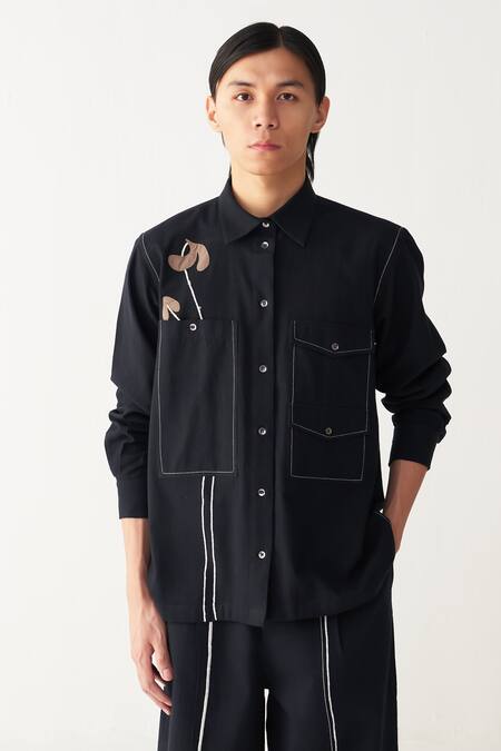Buy_Three_Black , Handloom Applique, Embroidery Poppy Shirt And Pant 
