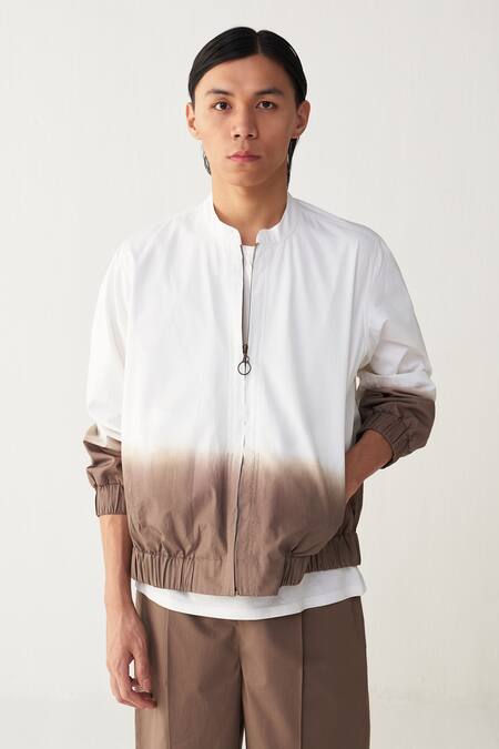 Buy_Three_White Poplin Dip Dye Bomber Jacket Co-ord _Online_at_Aza_Fashions