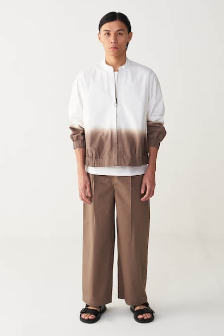 Three White Poplin Dip Dye Bomber Jacket Co-ord