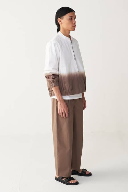 Shop_Three_White Poplin Dip Dye Bomber Jacket Co-ord _Online_at_Aza_Fashions