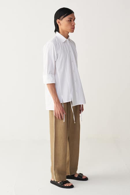 Buy Three White Poplin, Linen Multi Panel Shirt And Three Pleat Pant Online at Aza Fashions Buy_Three_White Poplin, Linen Multi Panel Shirt And Three Pleat Pant _Online_at_Aza_Fashions